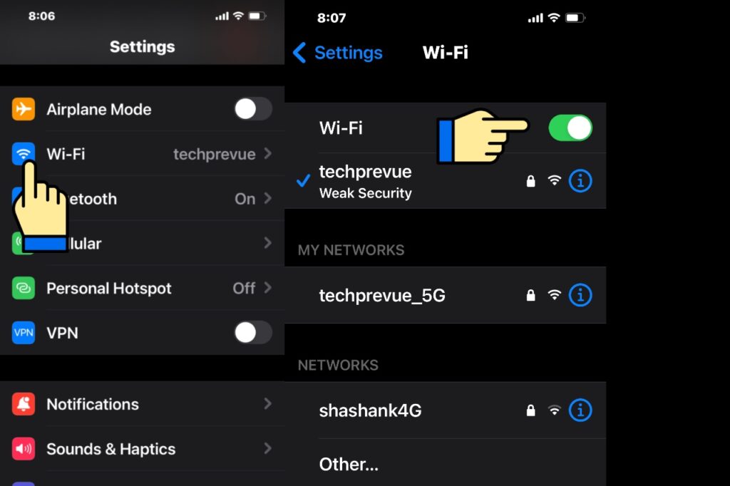 Change Wi-Fi settings on iPhone