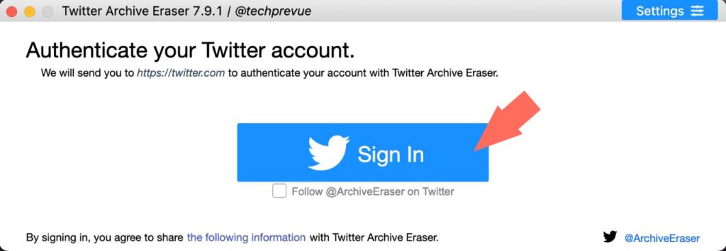 Authenticate your Twitter account