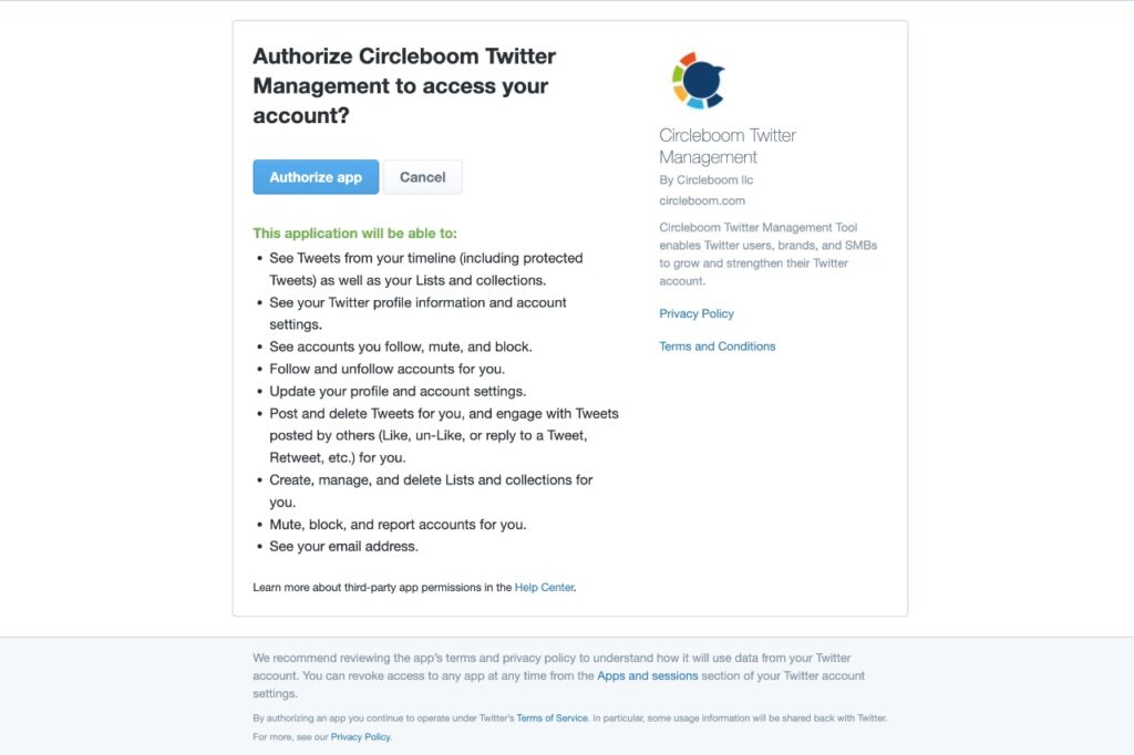 Authorize Circleboom to access your Twitter account