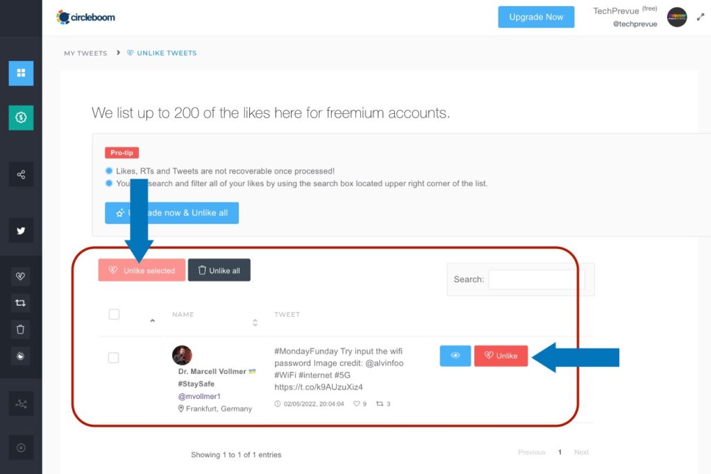 Circleboom unlike selected tweets