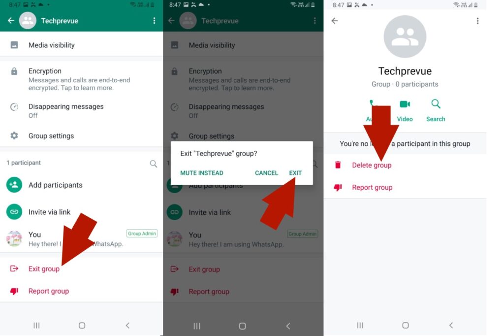 Delete WhatsApp group on Android