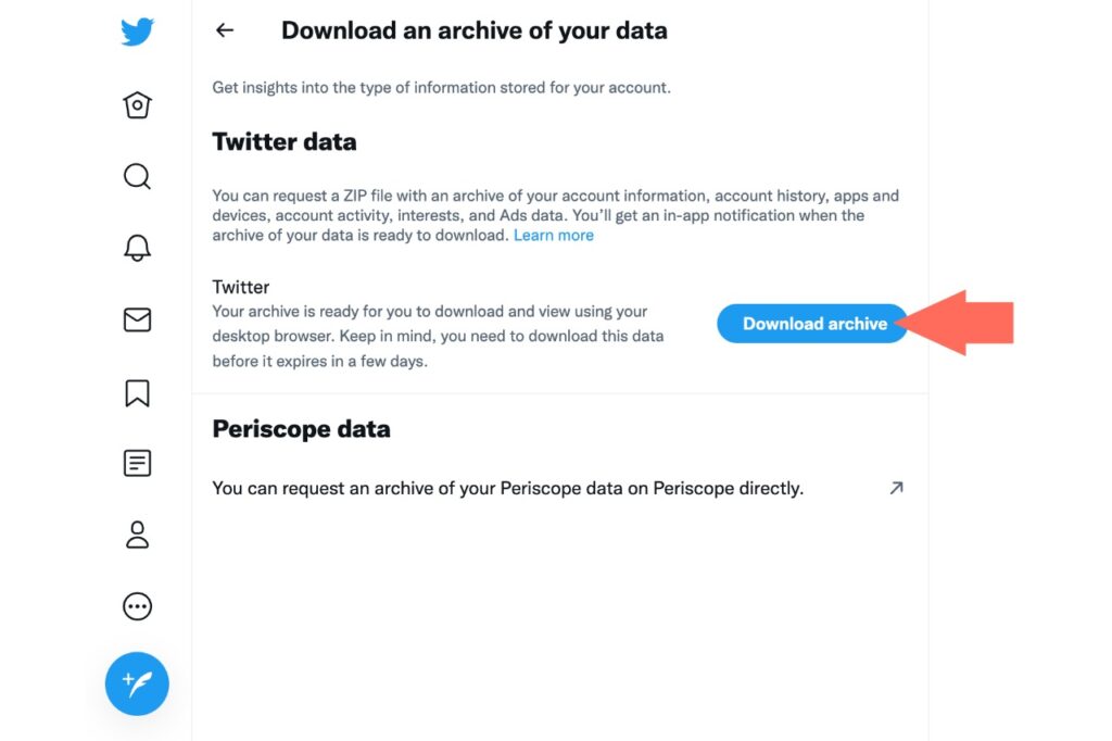 Download Twitter data archive of your account