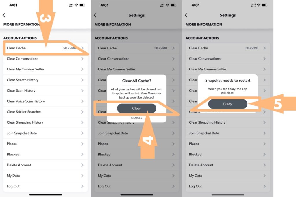 Snapchat clear cache option