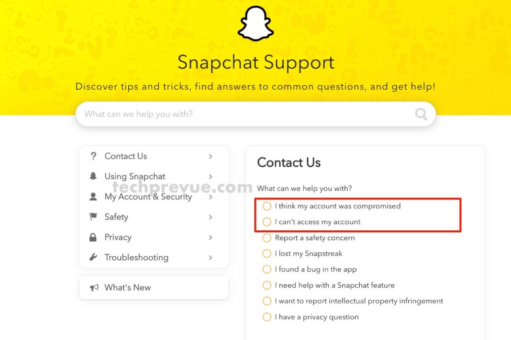 Snapchat دعم فتح