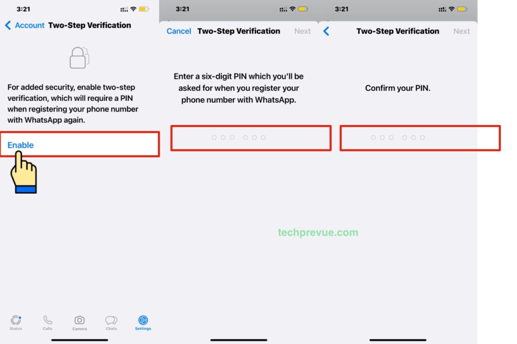 WhatsApp two-step verification PIN