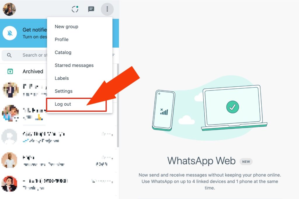 Steps to log out from WhatsApp Web