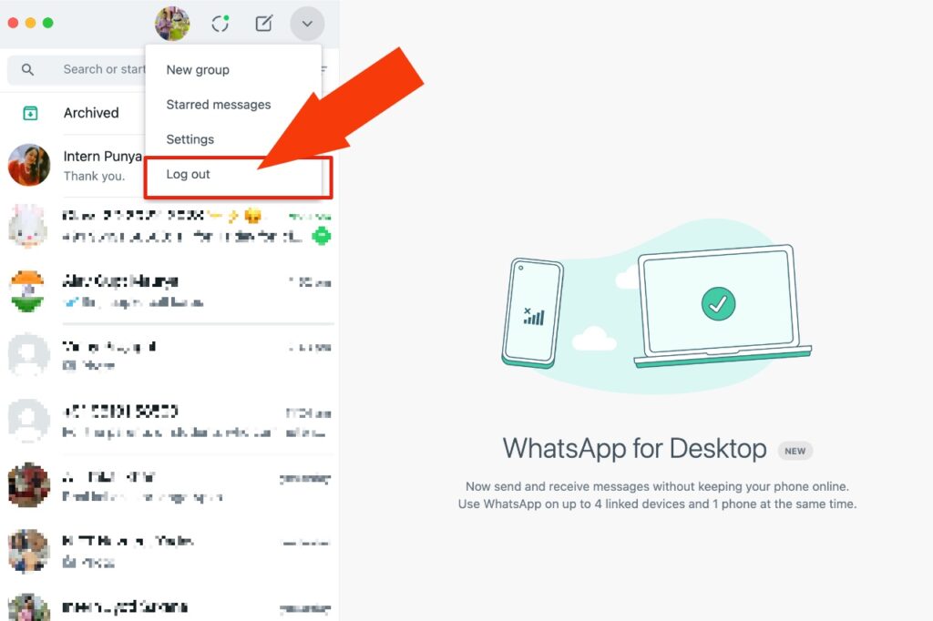 Steps log out from WhatsApp Web Macbook