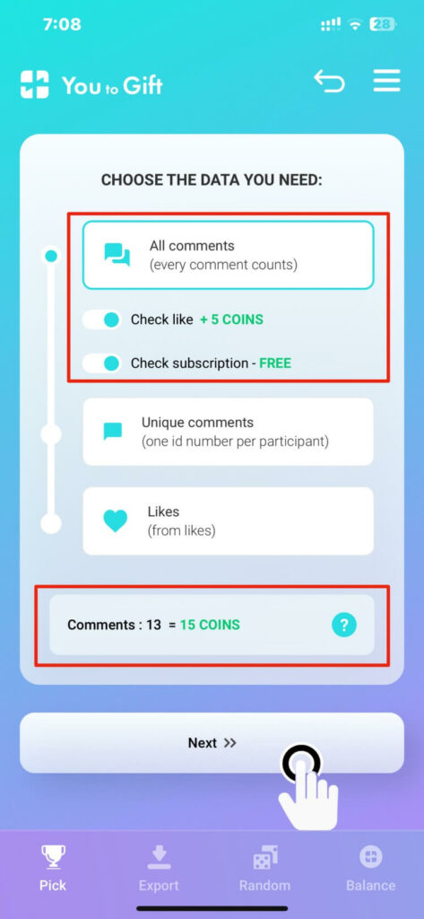 Step 12 YTG choose the data