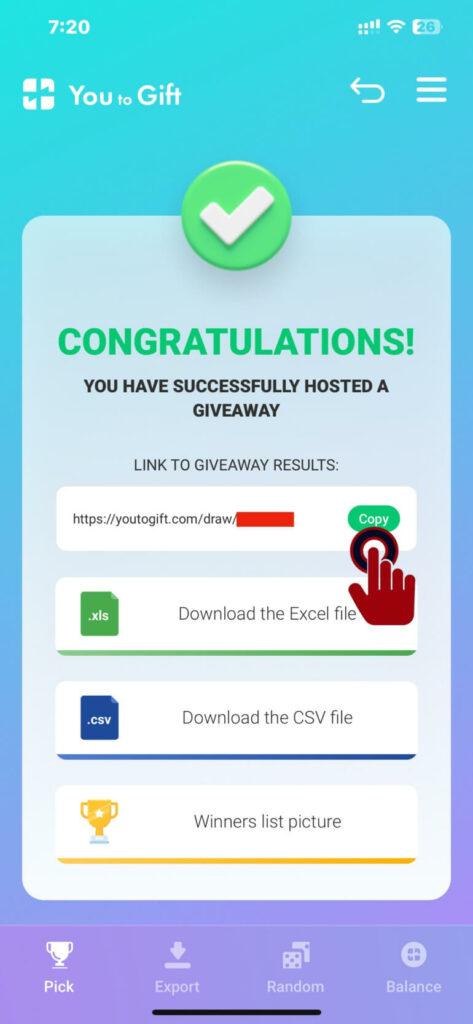 Step 15 YTG Instagram giveaway result link