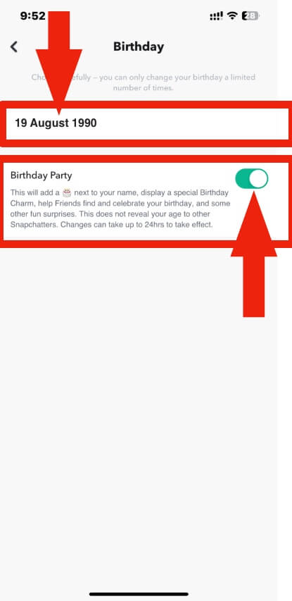 Change Snapchat birthday on iPhone