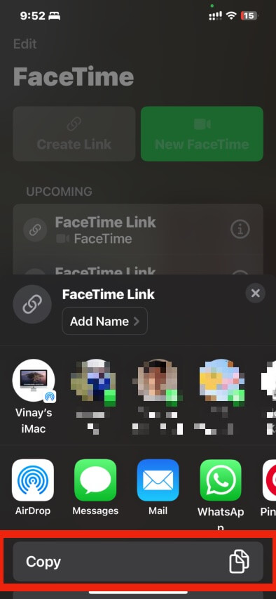 Copy FaceTime link