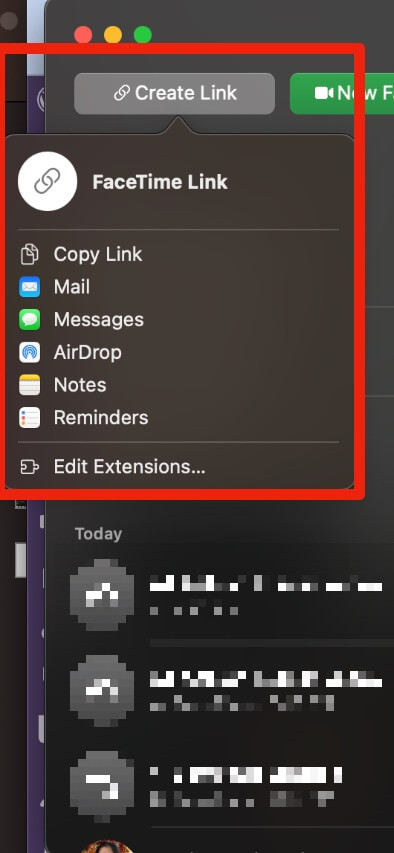 Create and copy FaceTime link