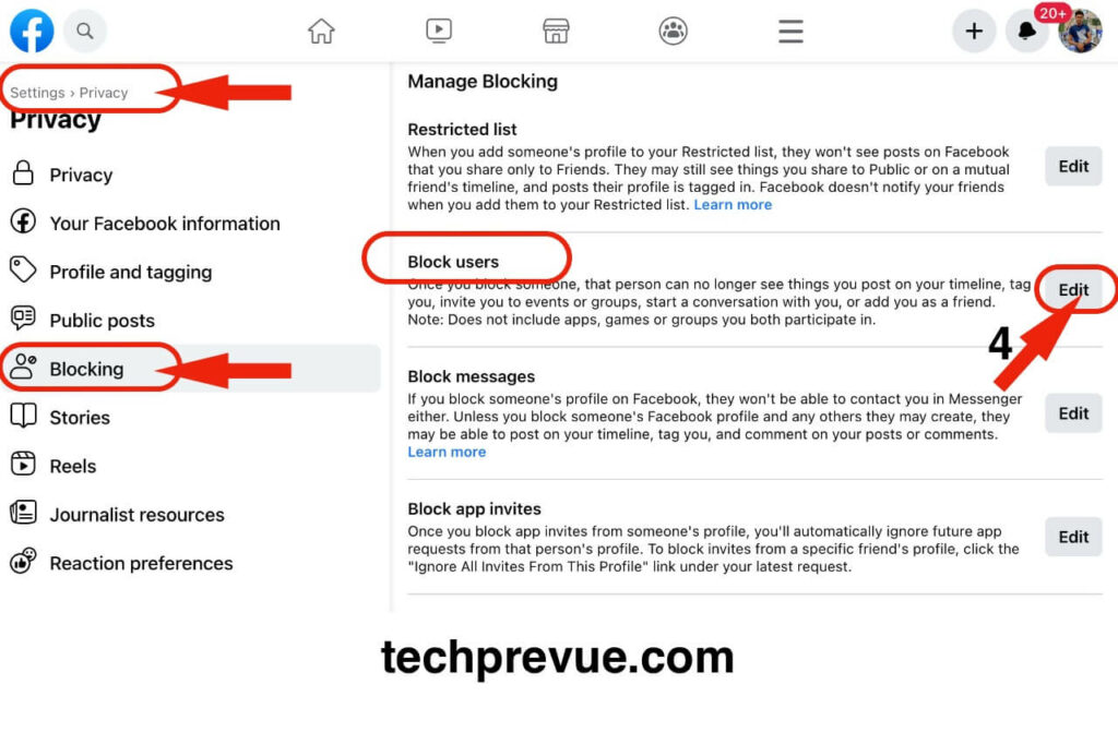 Facebook settings privacy blocking