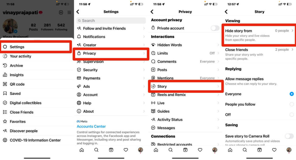 Insta hide story from