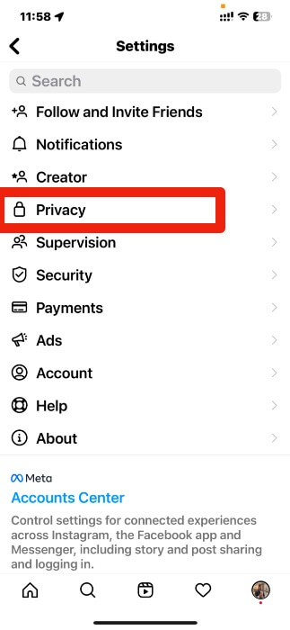 Insta privacy settings