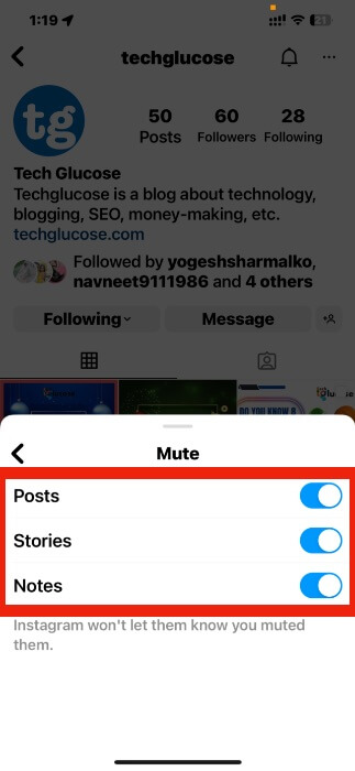 Instagram muted following