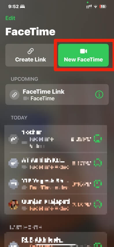 New FaceTime button to initiate call