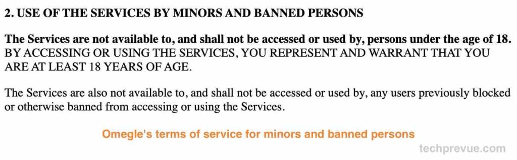 Omegle's terms of service