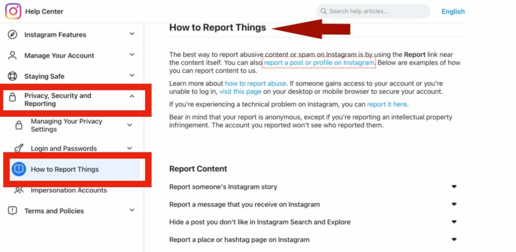 Help center – how to report things