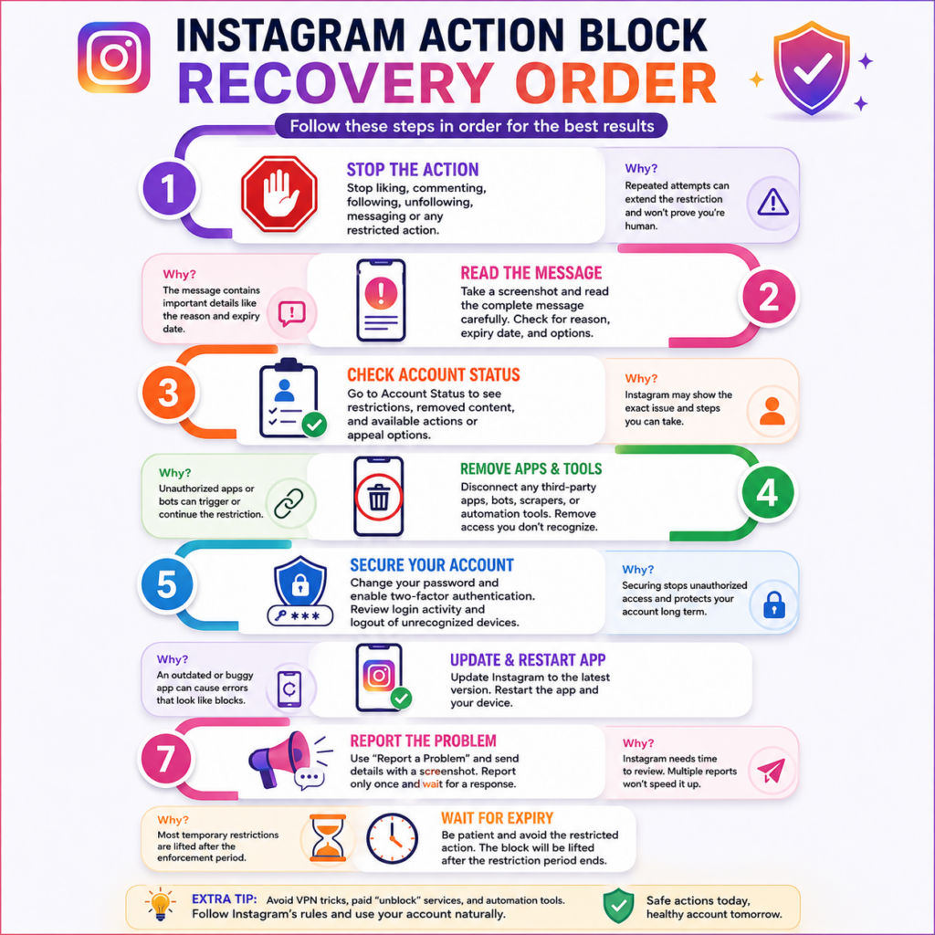 Instagram action block recovery steps Instagram action block recovery steps