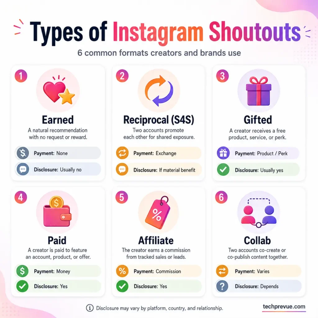 Types of Instagram shoutouts