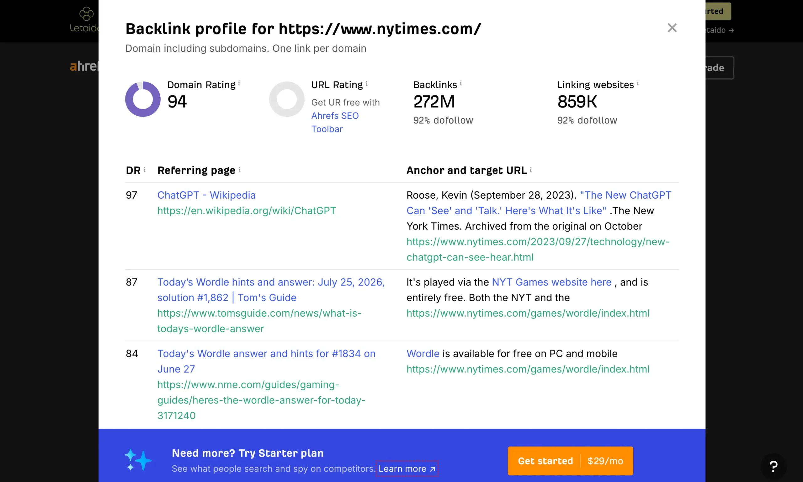 An screenshot of Ahrefs free backlink checker