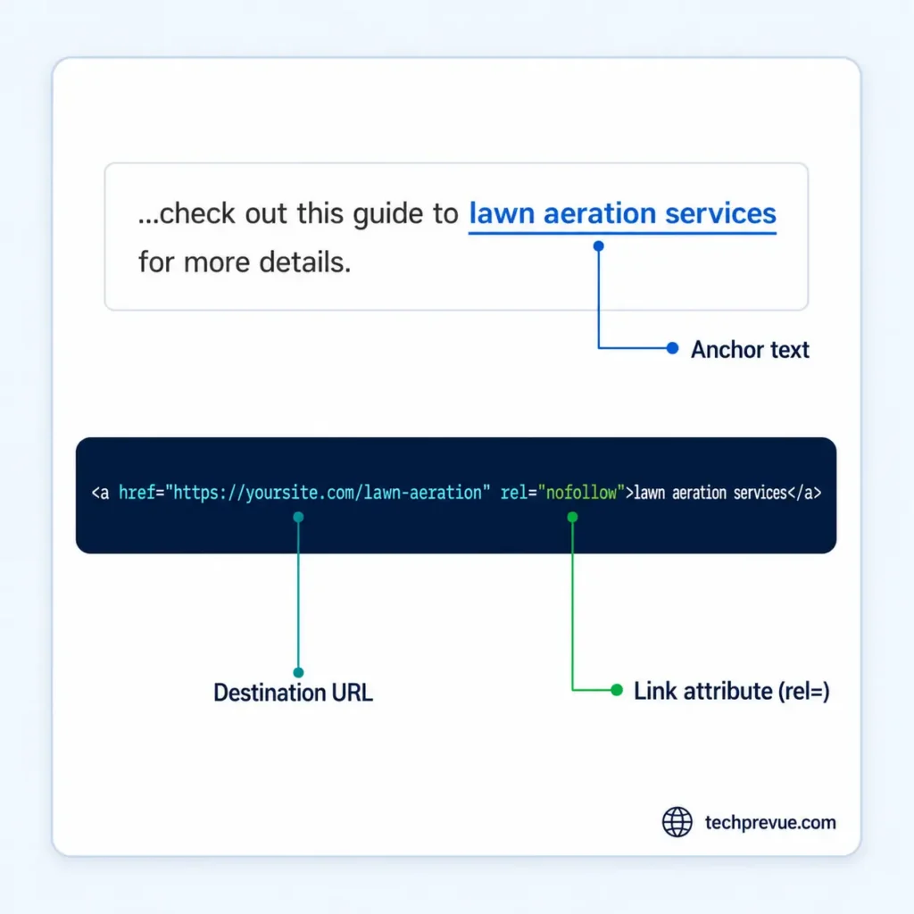 What Are Backlinks? A Complete Guide to SEO and AI Visibility 1 Example of a backlink showing anchor text, destination URL, and link attribute