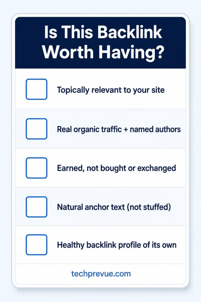 What Are Backlinks? A Complete Guide to SEO and AI Visibility 3 Backlink quality checklist