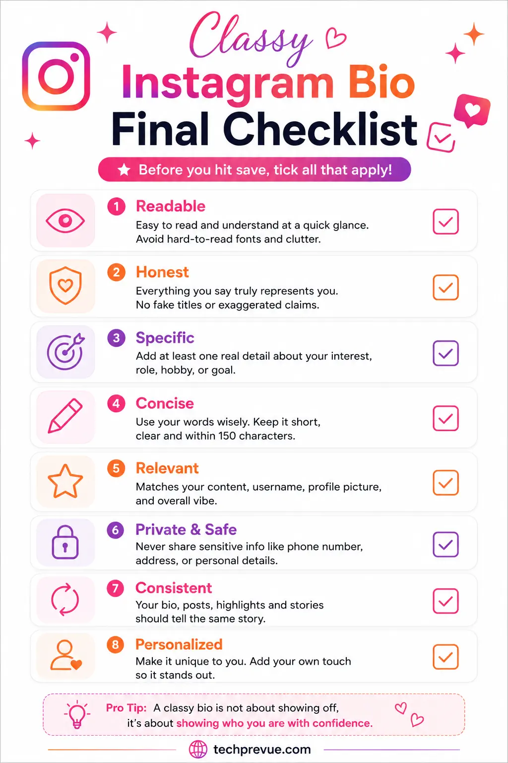Checklist for choosing and personalizing a classy Instagram bio for girls