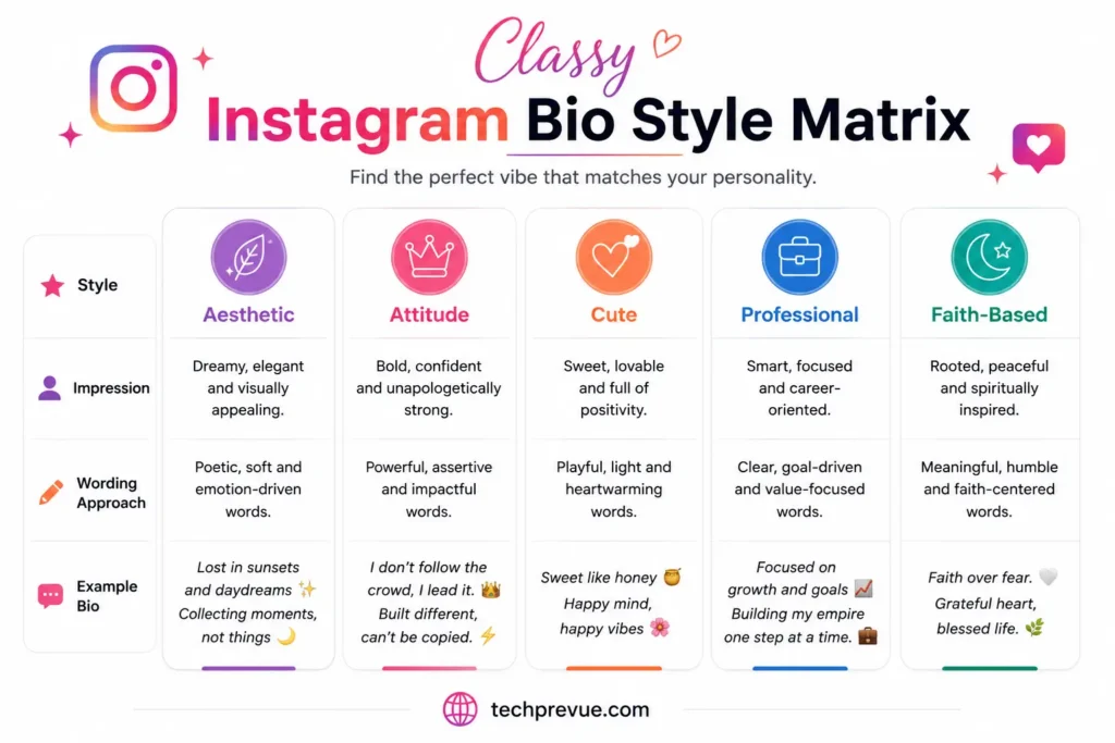 Comparison of classy Instagram bio styles for girls