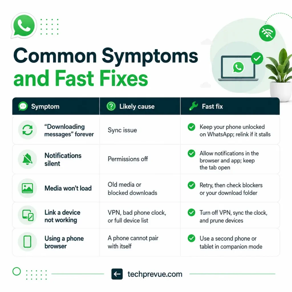 WhatsApp Web – Common symptoms & fast fixes
