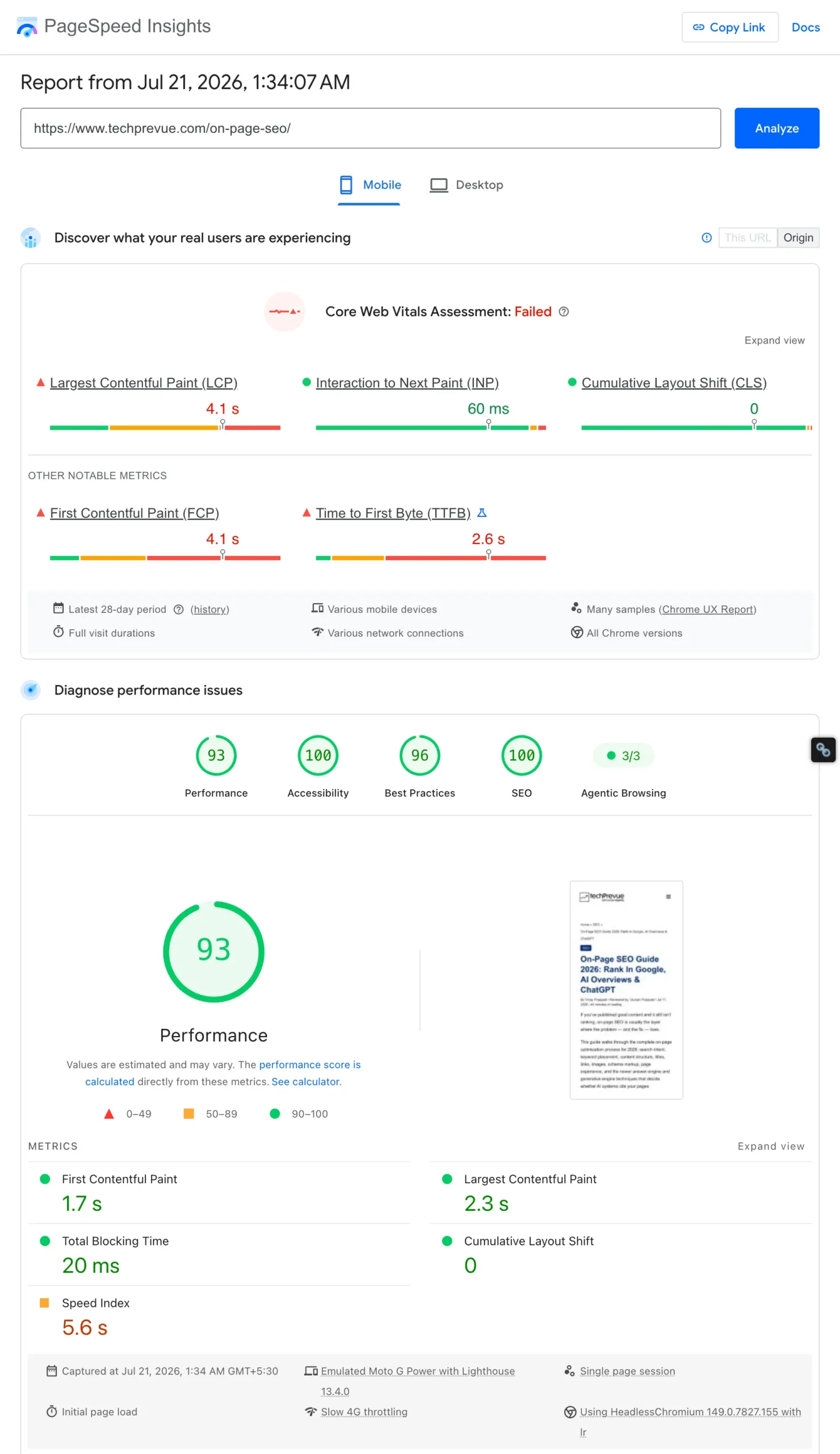 On-Page SEO Checklist: 30 Steps to Rank in 2026 6 Core Web Vital pass techprevue