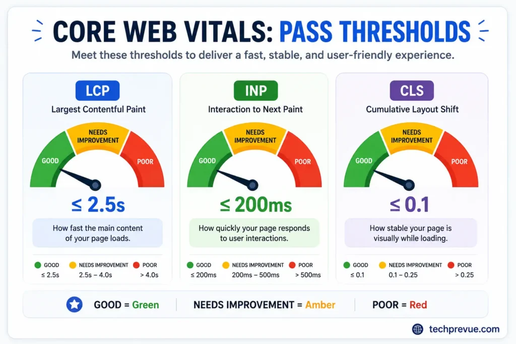 Technical SEO Checklist: 28 Fixes Ranked by Impact (2026) 2 Core Web Vitals pass threshold