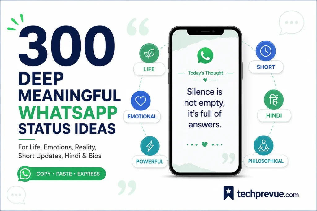 300 deep meaningful WhatsApp status ideas for life, emotions, reality, short updates, Hindi, and profile bios