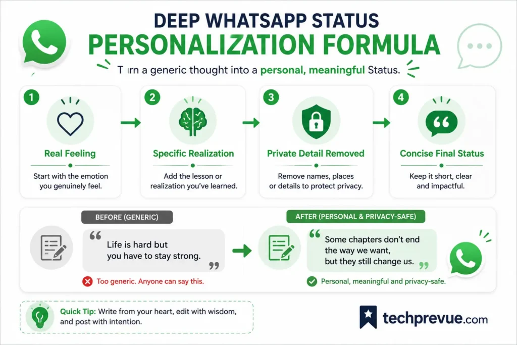 Four-step formula for personalizing a deep meaningful WhatsApp status