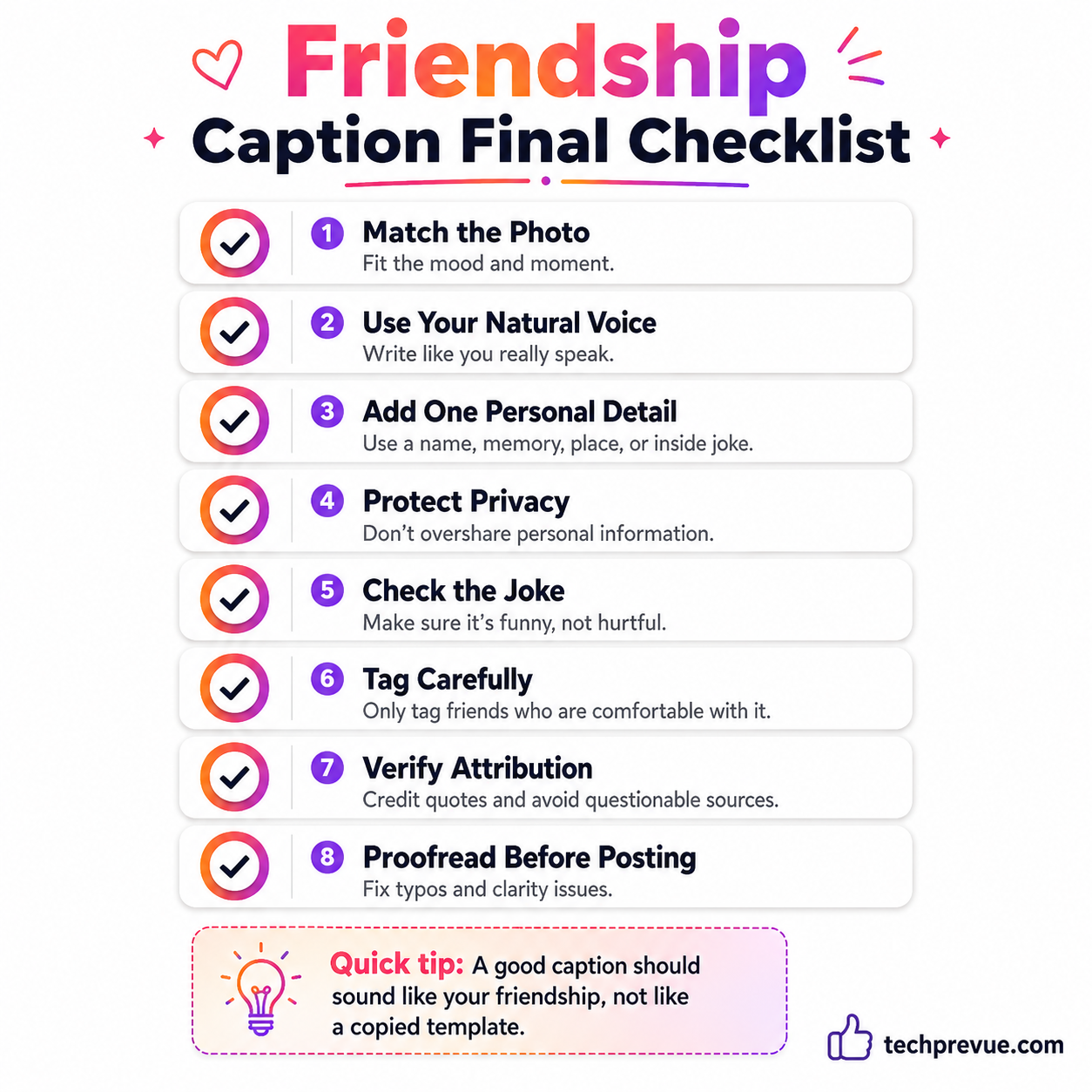 Checklist for choosing and personalizing friendship captions for Instagram