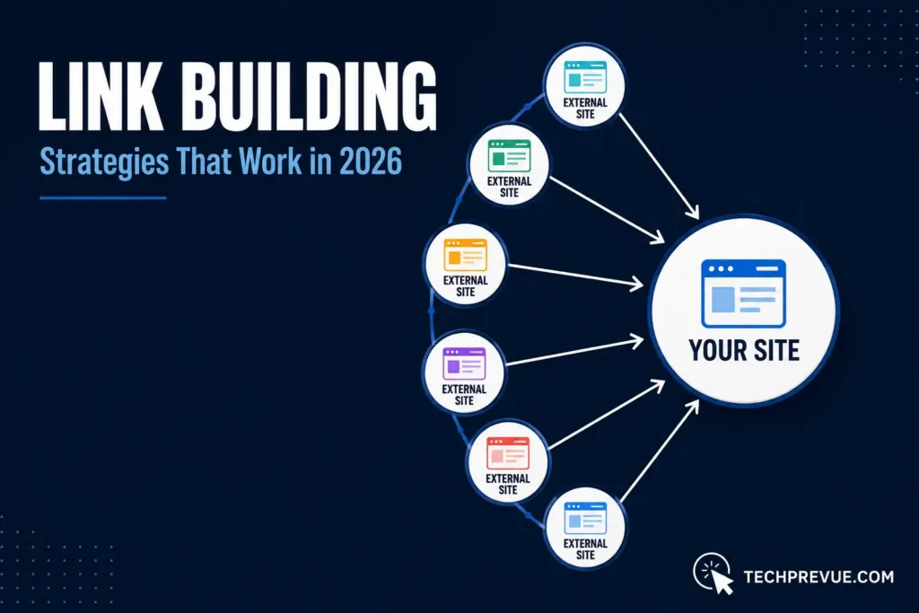 Illustration of backlinks flowing from multiple external websites into a single website, representing link building for SEO