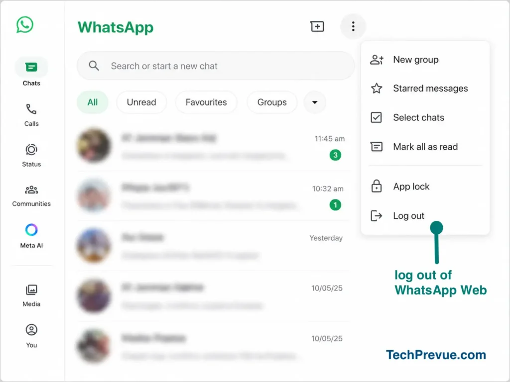 Steps to log out of WhatsApp Web from PC