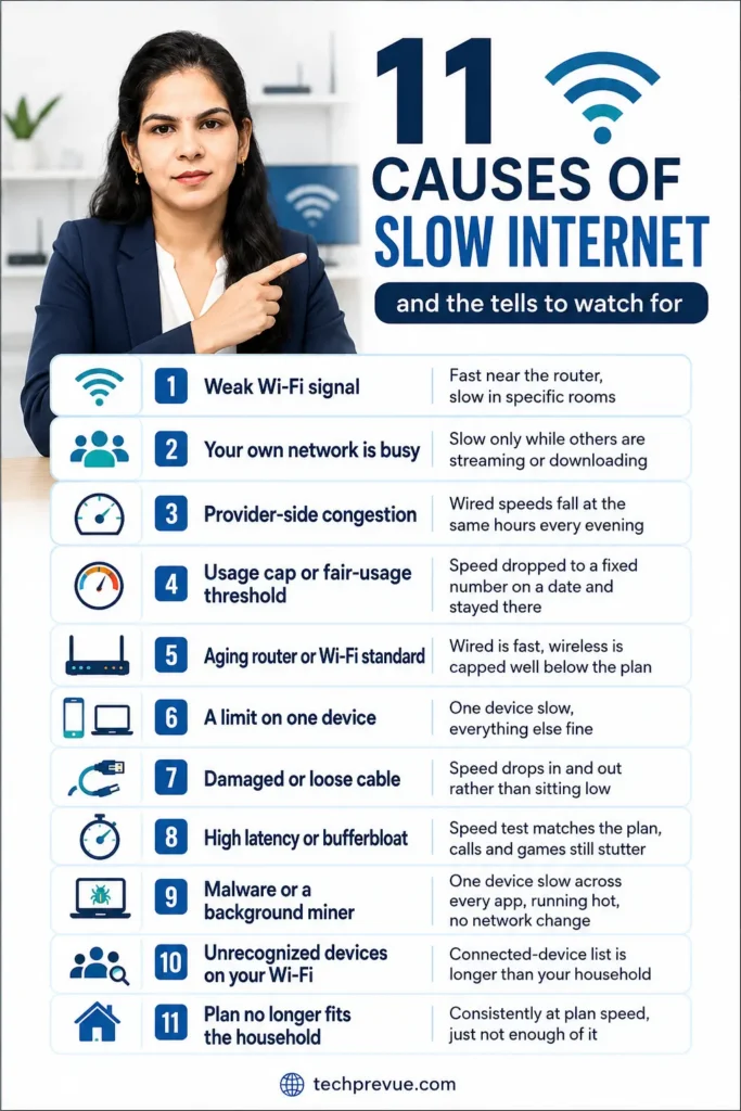 11 common causes of slow internet and the observable tell that identifies each one