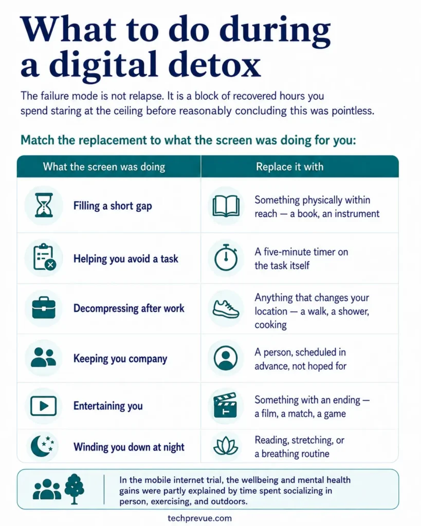 What to do during a digital detox with offline replacements for scrolling, entertainment and decompression