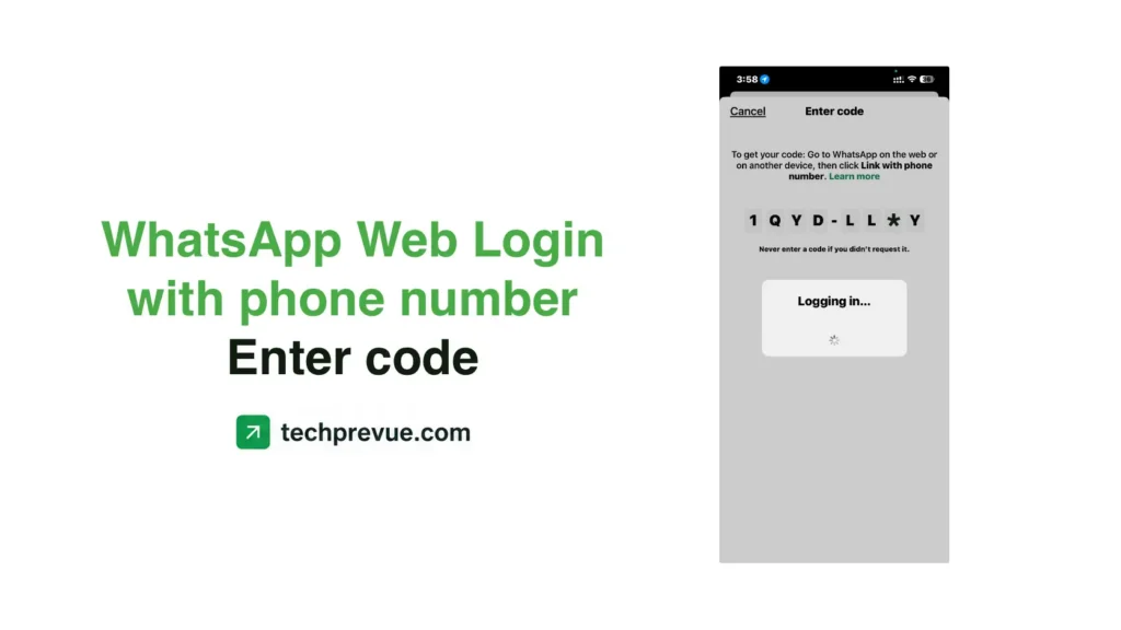 WhatsApp Web Login with phone number – Enter code to keep signing in
