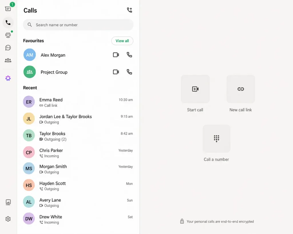 WhatsApp Web – Start call and New call link call